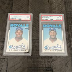 1) 1986 TOPPS TRADED #50T BO JACKSON Rookie card ROYALS PSA 9 1) 1986 TOPPS TRADED #50T BO JACKSON rookie card ROYALS PSA 8
