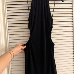 Black Halter Neck Midi Dress Womens Size L 