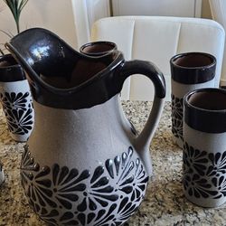 Jarra De  TALAVERA Con 5 Vasos