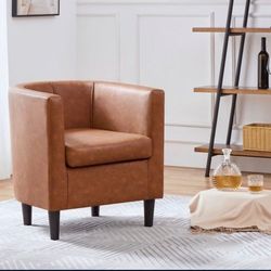 Accent Chair, Faux Leather, Modern Comfortable Armchairs, Upholstered Chair for Living Room, Bedroom, Waiting Room, Brown $110 Brand New In Box
