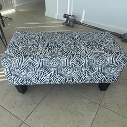 Upholstered Storage Ottoman Bench - Blue & White - Clean & Modern