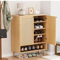 Brand NEW Shoe Storage Cabinet 5-Tier with Rattan Door and Adjustable Shelves
