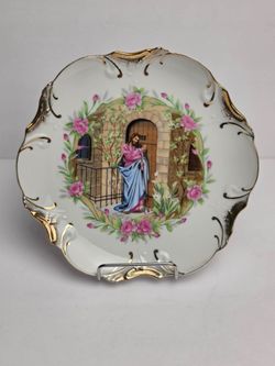 Jesus Knocking on the Door Vintage Porcelain 8" Wall Plate 18kt Details Hand-Painted