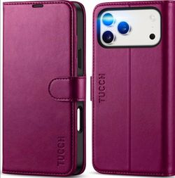 TUCCH Wallet Case for iPhone 17 Pro Max (6.9") 2025, RFID Blocking 4 Card Holders | Kickstand | Shockproof TPU Shell | PU Leather | Magnetic Closure |