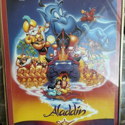 ALADDIN POSTER Framed 90s 20x16 Original Walt DISNEY Vintage