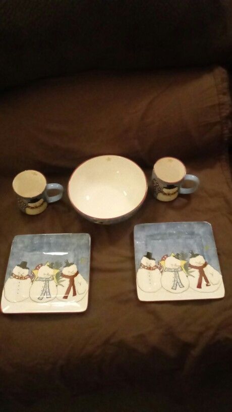 2 Person Square Snowman Dish Set