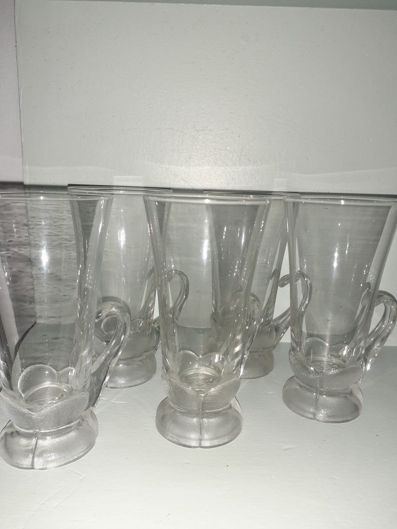 Real crystal glassware with flower or swan design at base, with handle x5