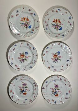 Set of 6 Antique Weimar Porzellan Hand Painted Floral Plates German Porcelain 8"