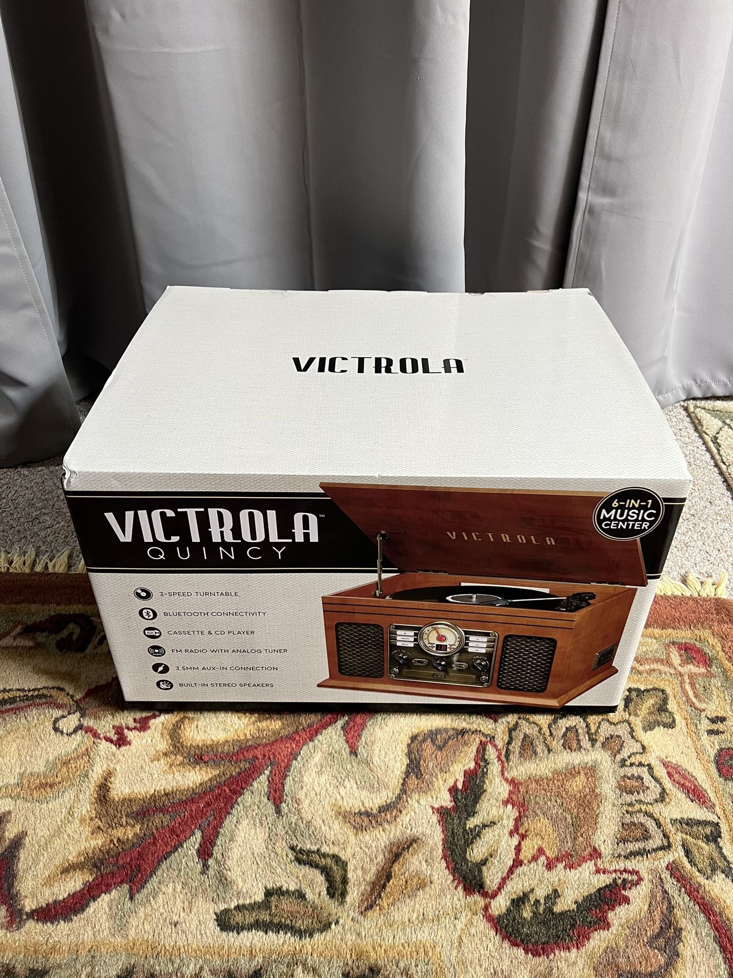 Victrola 6-in-1 Nostalgic Bluetooth Record Player with 3-Speed Turntable with CD and Cassette, Mahogany