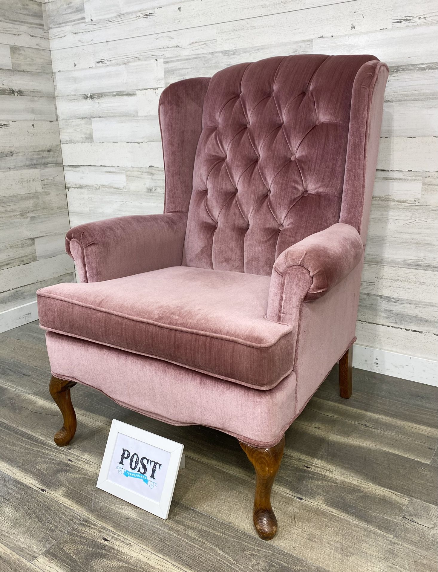 Vintage Tufted Pink Wingback Chair