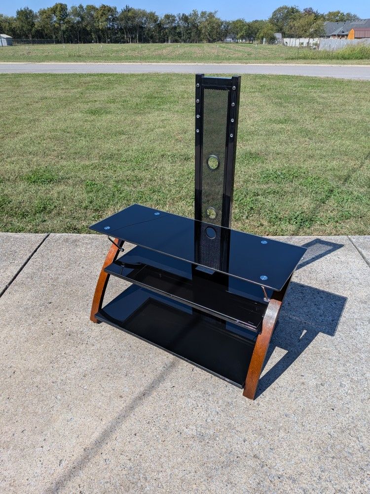 Modern TV Stand with Mount – Black Glass & Wood – Holds up to 55” TVs