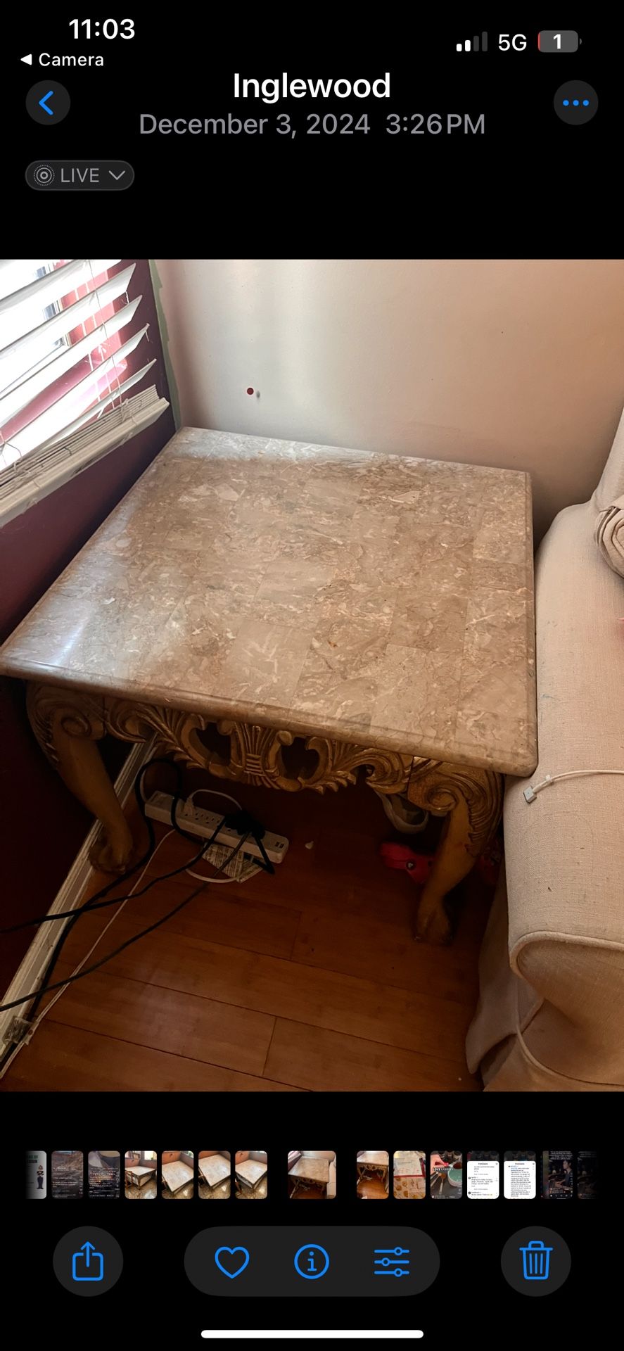 Marble End Table 29”x29”x24”