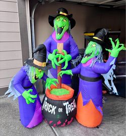 Halloween Inflatable Three Witches with Cauldron Decoration