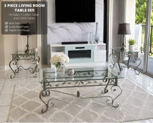 Elegant  3 piece glass table living room set