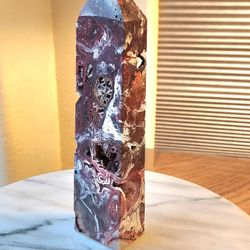 1.65 Lb (748g) Druzy Mexican Agate Tower Quartz Crystal 