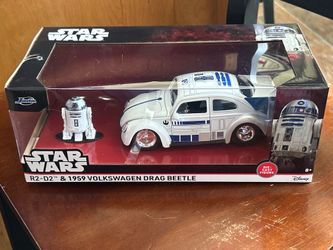 1959 VOLKSWAGEN DRAG BEETLE & R2-D2 FIGURE "STAR WARS" 1/24 BY JADA 36912