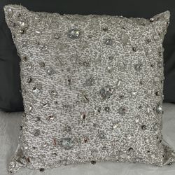 White Satin with silver crystals and beads Embellished Luxury Throw Pillow Cover