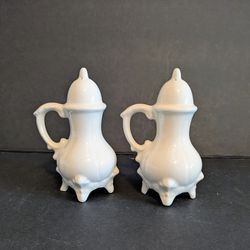 Salt Pepper Shakers White Ceramic Handmade By Mom Set 2 Vintage