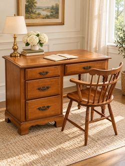 Vintage Wood Writing Desk with Drawers