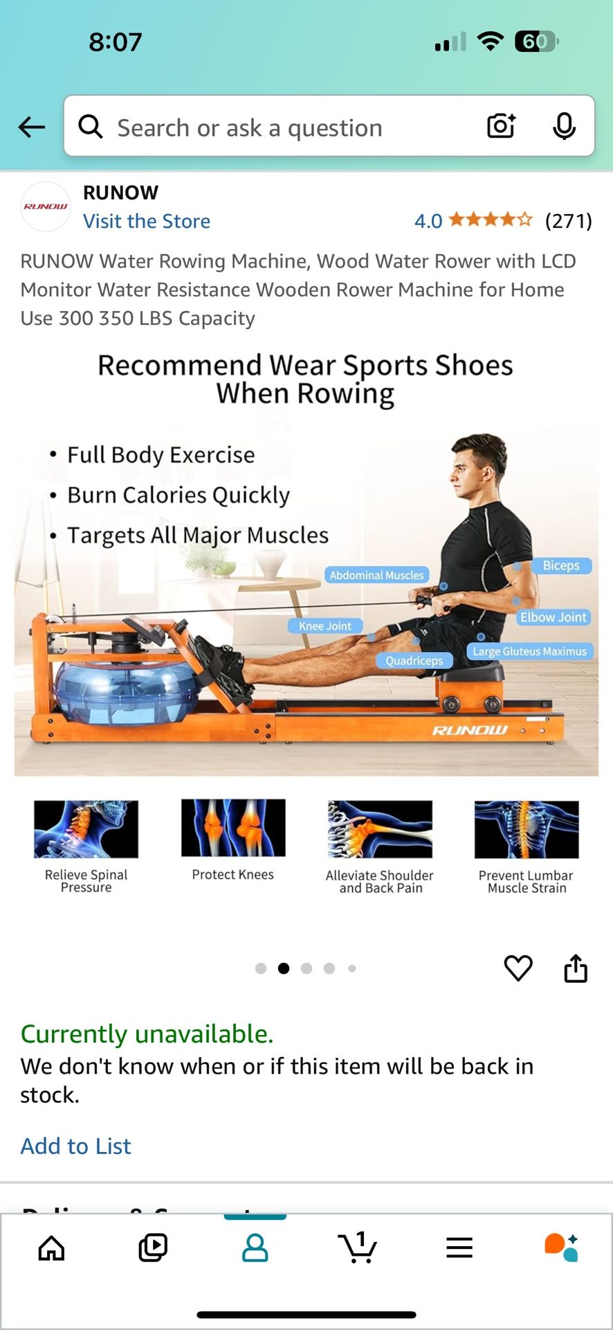 RUNOW Water Rowing Machine, Wood Water Rower with LCD Monitor Water Resistance Wooden Rower Machine for Home