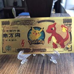 24k Gold Foil Plated Charmeleon Pokemon Banknote