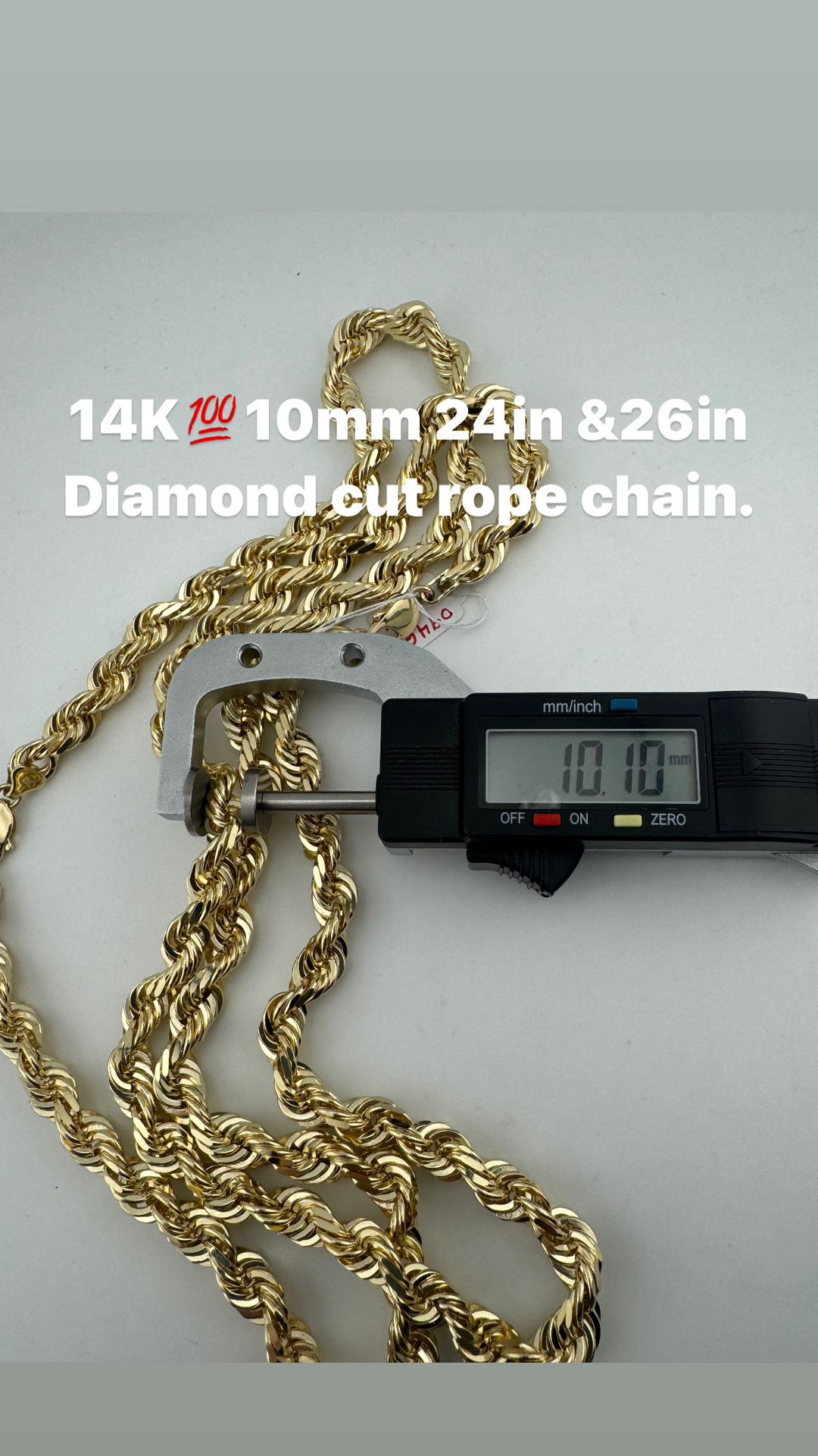 4K 💯GOLD 10mm 24in &26in diamond cur rope chain. brand new re stock.