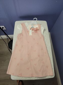 New Cupcakes and Cashmere Kids Pink Bow Overall Dress Outfit Size 7