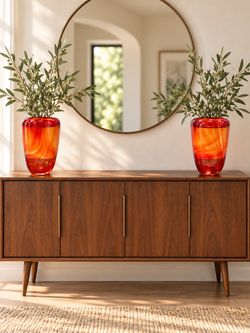 🔥 Red & Orange Hand-Blown Glass Vases • Pair • $95
