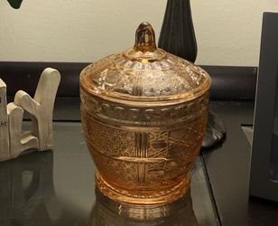 Vintage FNG Indonesia Daisy button Cane pink sugar bowl with lid