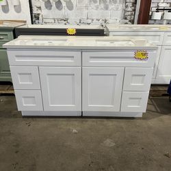60 Inch Double Sink Vanity White With Top 