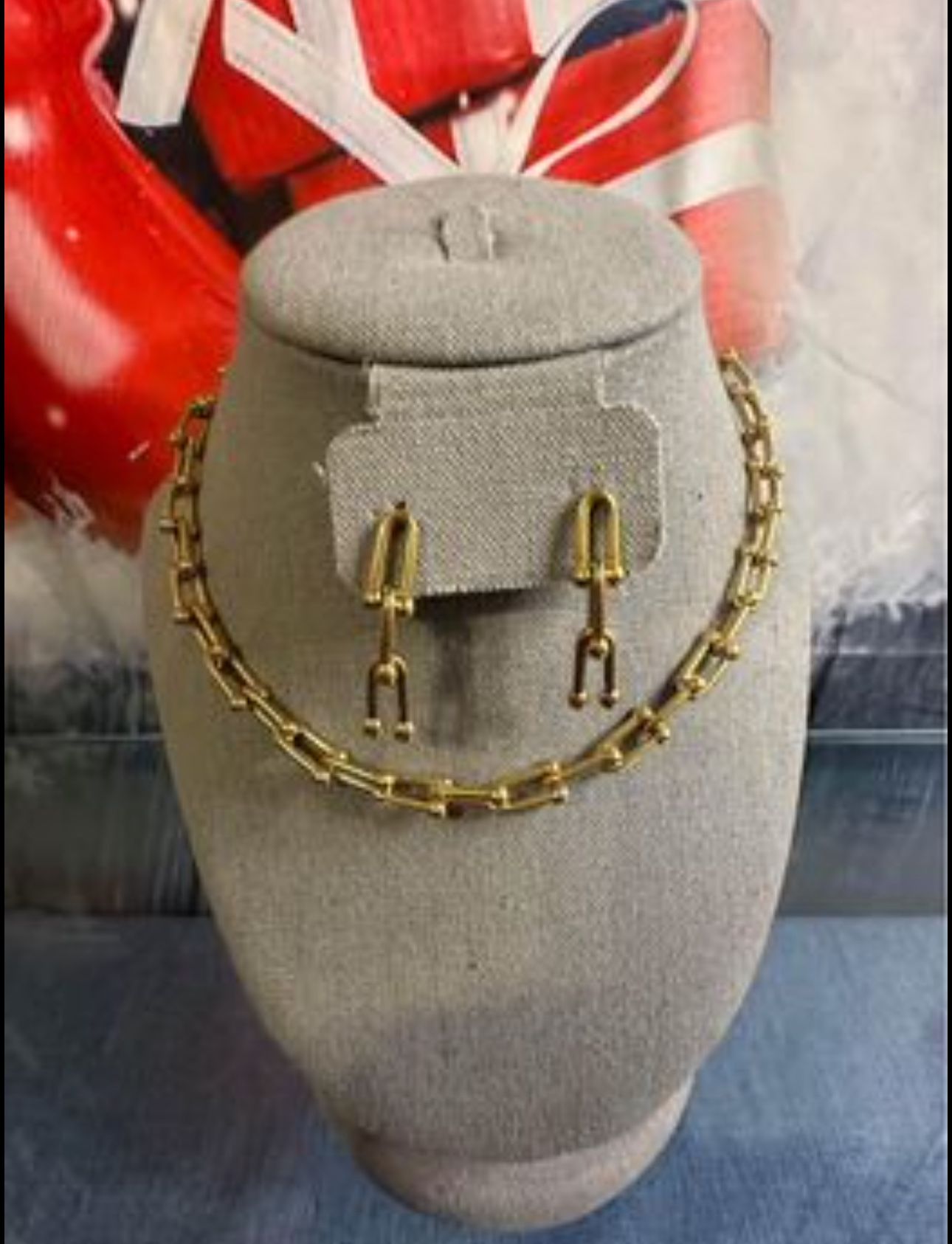 Waterproof 18K GOLD PLATED STAINLESS STEEL NECKLACE, and earing