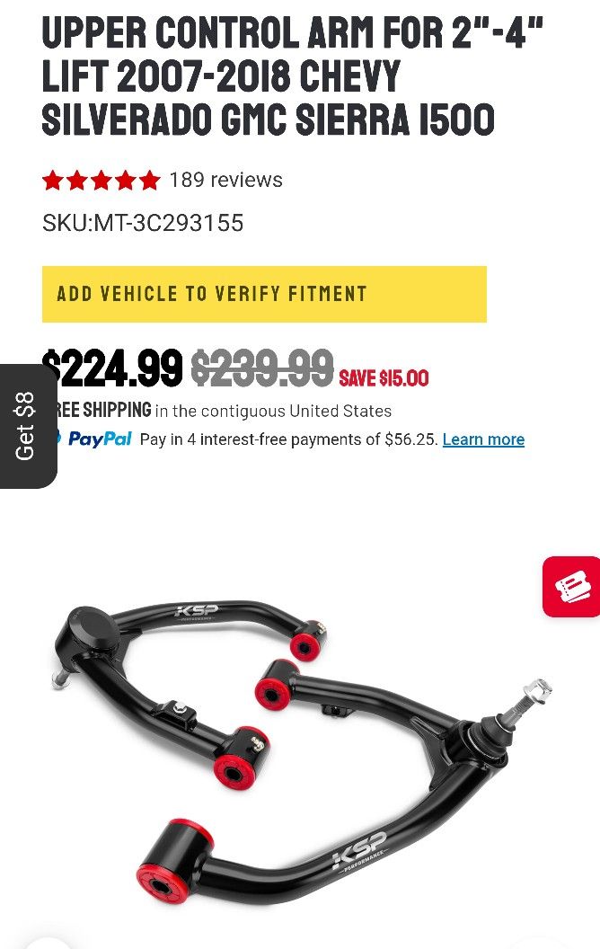 Upper Control Arm For 2"-4" Lift 2007-2018 Chevy Silverado GMC Sierra 1500