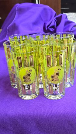 Vintage 1(contact info removed) Set of 8 San Diego 200th Anniversary Green and Gold Highball Glasses M4D211