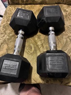 25 lb Rubber Hex Dumbbells Pair