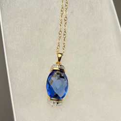 Stunning 😍 !! Sapphire Necklace Set In Gold Plated 925 Sterling Silver !