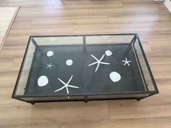 Black Metal & Glass Coffee Table with Hidden Storage