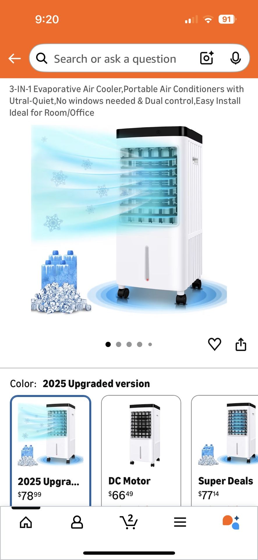 3-IN-1 Evaporative Air Cooler, Portable Air Conditioners with Utral-Quiet,No windows needed & Dual control,Easy Install Ideal for Room/Office