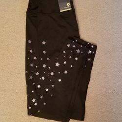 NWT Xersion Black Leggings With Silver Stars Size Medium 