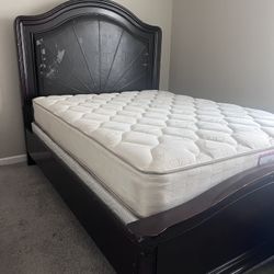 Queen Bed Frame, Mattress, And Box Spring 