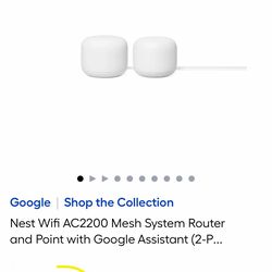 Nest Wifi AC2200 Mesh System Router and Point with Google Assistant (2- Pack) - Snow