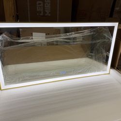 55”x 28”Bathroom Mirror Gold Frame Wall Mounted Bathroom Vanity Mirror with LED Lights 3 Color Dimming Defog