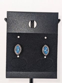 Vintage 925 Sterling Silver Blue Marquise Milgrain Stud Earrings