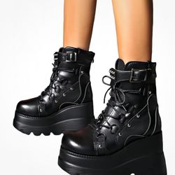 Spike Goth platform boots w/chunky heels