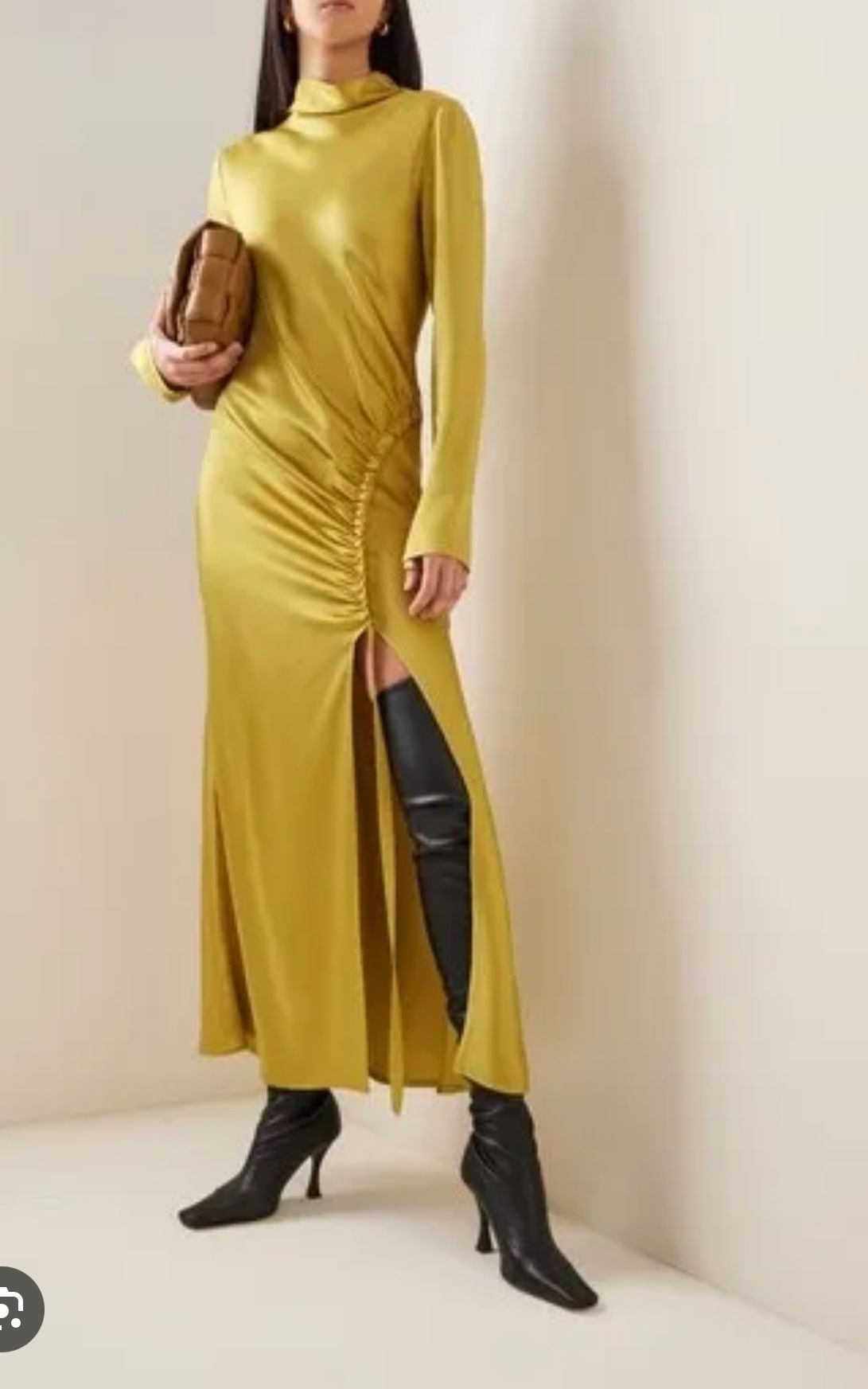 Designer Satin Tab Slit Dress - LAPOINTE 
