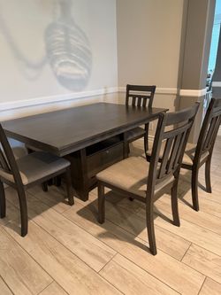 Grey Dining Table Set with 4 Chairs 1 bench
