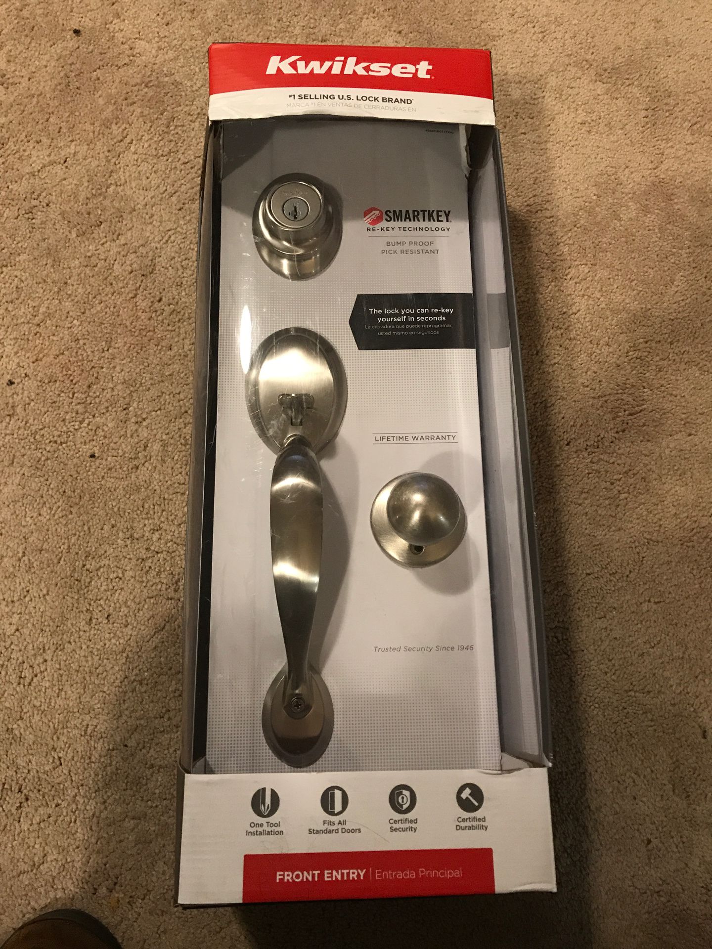 Brand new Kwikset satin nickel front entry with smart key technology