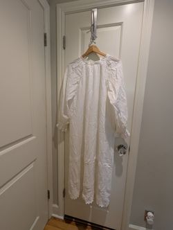 White Lace Trim Long Sleeve Midi Dress - Size M