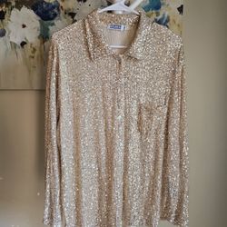 
✨ Porter Collective Gold Sequin Button Down Blouse – Medium| NWOT