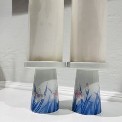 Postmodern Otagiri Blue Pink Floral Porcelain Candle Holders