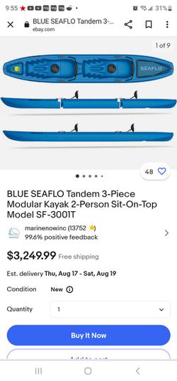 BLUE SEAFLO Tandem 3-Piece Modular Kayak 2-Person Sit-On-Top Model